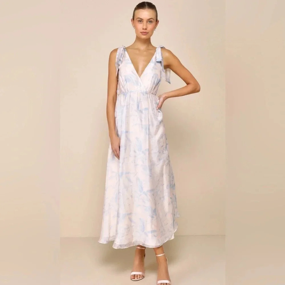 Charm Floral Tie Strap Maxi Dress Blush Blue - Picture 7 of 13